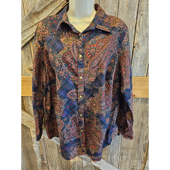 Chaps size 2XL women's 2X paisley floral vintage button up - Picture 1 of 7